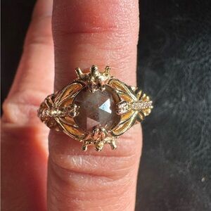 Genuine 1ct brown diamond on gold plated ring size
6